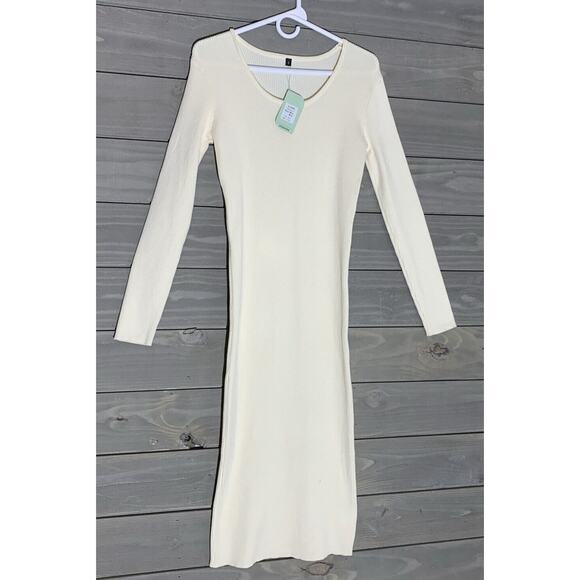 Ninovino Ivory Ribbed Sweater Dress MIDI Womens S - Picture 4 of 7